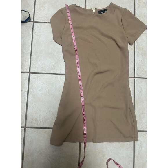 Lulus Shift and Shout Nude Color Shift Dress, Small Lined short sleeve zip back - Picture 8 of 8